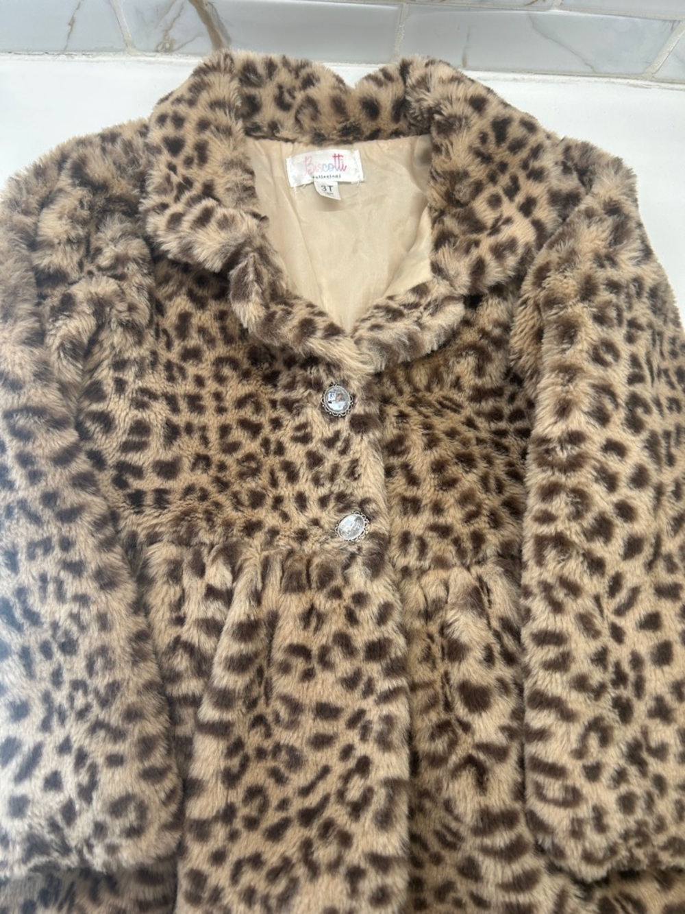 Biscotti Leopard Print Faux Fur Coat in Brown and Cream